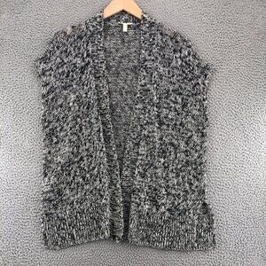 Eileen Fisher Sweater Women Small Black Marled Linen Blend Cardigan Short Sleeve